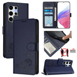 Custodia per telefono in pelle RFID con motivo gatto in rilievo con cordino, For Samsung Galaxy S25 Ultra 5G, For Samsung Galaxy S24 FE 5G