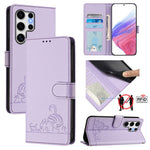 Custodia per telefono in pelle RFID con motivo gatto in rilievo con cordino, For Samsung Galaxy S25 Ultra 5G, For Samsung Galaxy S24 FE 5G