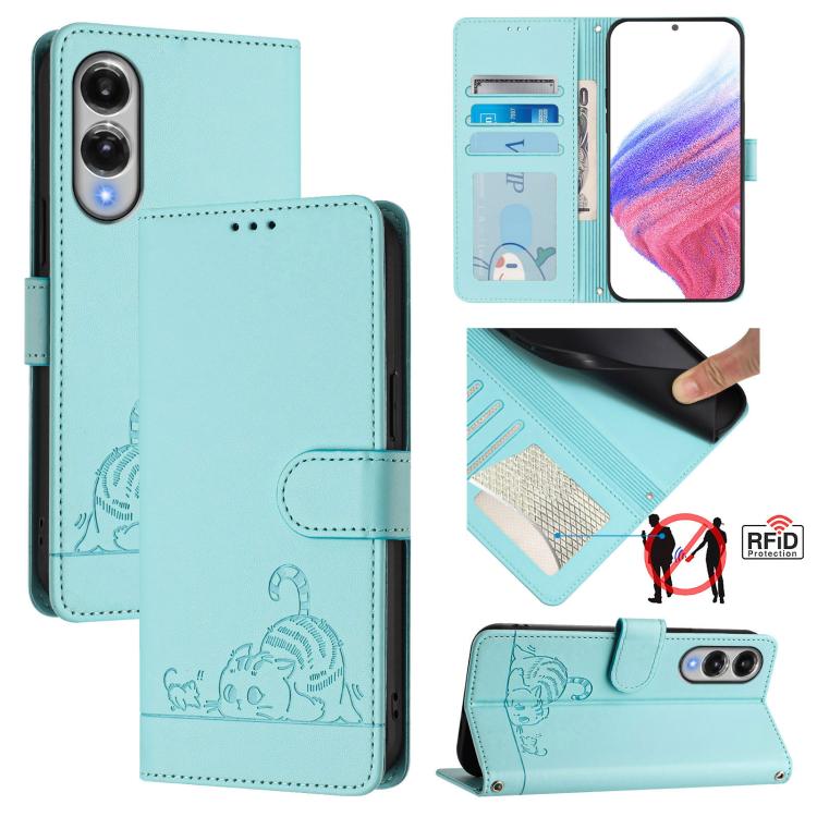 Custodia per telefono in pelle RFID con motivo gatto in rilievo con cordino, For Samsung Galaxy S26 5G, For Samsung Galaxy S25 Edge 5G, For Samsung Galaxy S25 5G, For Samsung Galaxy S25+ 5G
