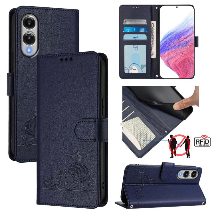 Custodia per telefono in pelle RFID con motivo gatto in rilievo con cordino, For Samsung Galaxy S26 5G, For Samsung Galaxy S25 Edge 5G, For Samsung Galaxy S25 5G, For Samsung Galaxy S25+ 5G