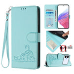 Custodia per telefono in pelle RFID con motivo gatto in rilievo con cordino, For Galaxy S26 FE 5G, For Samsung Galaxy S26+ 5G, For Samsung Galaxy S26 Edge 5G, For Samsung Galaxy S26 Ultra 5G
