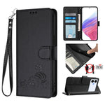 Custodia per telefono in pelle RFID con motivo gatto in rilievo con cordino, For Galaxy S26 FE 5G, For Samsung Galaxy S26+ 5G, For Samsung Galaxy S26 Edge 5G, For Samsung Galaxy S26 Ultra 5G