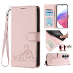 Custodia per telefono in pelle RFID con motivo gatto in rilievo con cordino, For Samsung Galaxy S26 5G, For Samsung Galaxy S25 Edge 5G, For Samsung Galaxy S25 5G, For Samsung Galaxy S25+ 5G