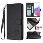 Custodia per telefono in pelle RFID con motivo gatto in rilievo con cordino, For Galaxy S26 FE 5G, For Samsung Galaxy S26+ 5G, For Samsung Galaxy S26 Edge 5G, For Samsung Galaxy S26 Ultra 5G