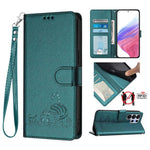 Custodia per telefono in pelle RFID con motivo gatto in rilievo con cordino, For Galaxy S26 FE 5G, For Samsung Galaxy S26+ 5G, For Samsung Galaxy S26 Edge 5G, For Samsung Galaxy S26 Ultra 5G