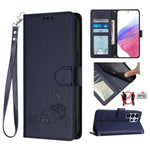 Custodia per telefono in pelle RFID con motivo gatto in rilievo con cordino, For Galaxy S26 FE 5G, For Samsung Galaxy S26+ 5G, For Samsung Galaxy S26 Edge 5G, For Samsung Galaxy S26 Ultra 5G