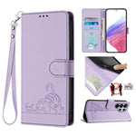 Custodia per telefono in pelle RFID con motivo gatto in rilievo con cordino, For Galaxy S26 FE 5G, For Samsung Galaxy S26+ 5G, For Samsung Galaxy S26 Edge 5G, For Samsung Galaxy S26 Ultra 5G