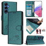 Custodia per telefono in pelle RFID con motivo gatto in rilievo con cordino, For Galaxy S26 FE 5G, For Samsung Galaxy S26+ 5G, For Samsung Galaxy S26 Edge 5G, For Samsung Galaxy S26 Ultra 5G