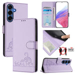 Custodia per telefono in pelle RFID con motivo gatto in rilievo con cordino, For Galaxy S26 FE 5G, For Samsung Galaxy S26+ 5G, For Samsung Galaxy S26 Edge 5G, For Samsung Galaxy S26 Ultra 5G