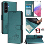Custodia per telefono in pelle RFID con motivo gatto in rilievo con cordino, For Galaxy S26 FE 5G, For Samsung Galaxy S26+ 5G, For Samsung Galaxy S26 Edge 5G, For Samsung Galaxy S26 Ultra 5G