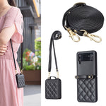 Custodia per telefono in pelle con cordino a tracolla a forma di rombo, For Samsung Galaxy Z Flip4, For Samsung Galaxy Z Flip3