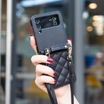 Custodia per telefono in pelle con cordino a tracolla a forma di rombo, For Samsung Galaxy Z Flip4, For Samsung Galaxy Z Flip3
