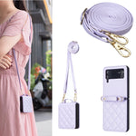 Custodia per telefono in pelle con cordino a tracolla a forma di rombo, For Samsung Galaxy Z Flip4, For Samsung Galaxy Z Flip3