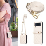 Custodia per telefono in pelle con cordino a tracolla a forma di rombo, For Samsung Galaxy Z Flip4, For Samsung Galaxy Z Flip3