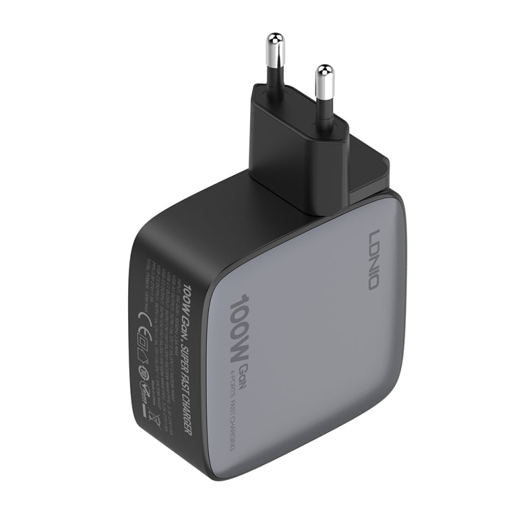LDNIO Q408 Caricabatterie con interfaccia GaN USB+3 USB-C/Type-C da 100 W con cavo dati da USB-C/Type-C a USB-C/Type-C da 100 W, EU Plug, UK Plug, US Plug