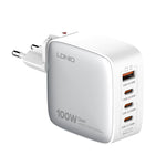 LDNIO Q408 Caricabatterie con interfaccia GaN USB+3 USB-C/Type-C da 100 W con cavo dati da USB-C/Type-C a USB-C/Type-C da 100 W, EU Plug, UK Plug, US Plug