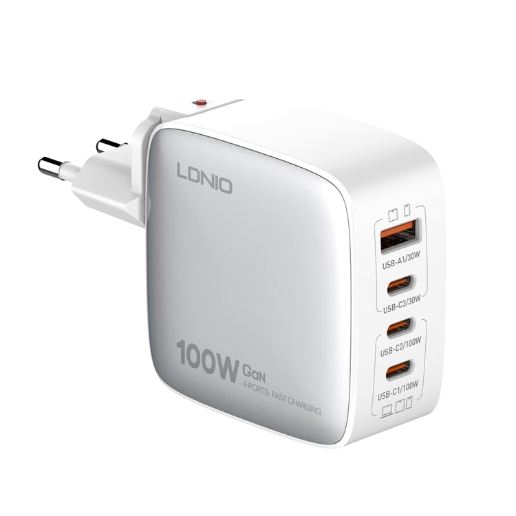 LDNIO Q408 Caricabatterie con interfaccia GaN USB+3 USB-C/Type-C da 100 W con cavo dati da USB-C/Type-C a USB-C/Type-C da 100 W, EU Plug, UK Plug, US Plug