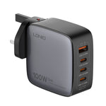 LDNIO Q408 Caricabatterie con interfaccia GaN USB+3 USB-C/Type-C da 100 W con cavo dati da USB-C/Type-C a USB-C/Type-C da 100 W, EU Plug, UK Plug, US Plug