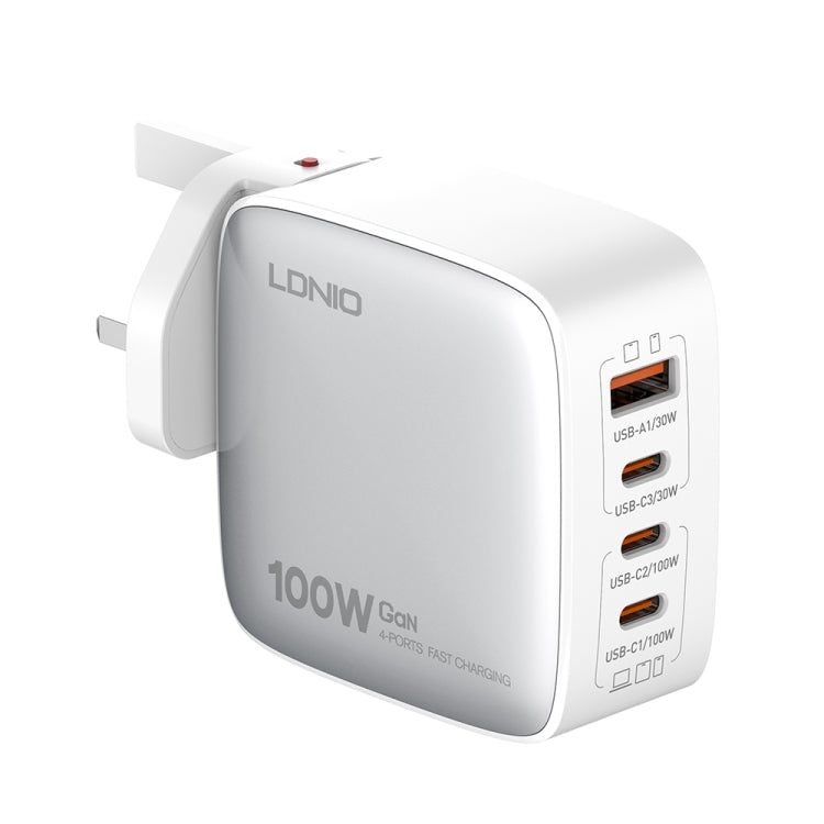 LDNIO Q408 Caricabatterie con interfaccia GaN USB+3 USB-C/Type-C da 100 W con cavo dati da USB-C/Type-C a USB-C/Type-C da 100 W, EU Plug, UK Plug, US Plug