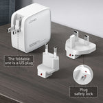 LDNIO Q408 Caricabatterie con interfaccia GaN USB+3 USB-C/Type-C da 100 W con cavo dati da USB-C/Type-C a USB-C/Type-C da 100 W, EU Plug, UK Plug, US Plug