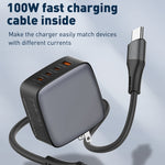 LDNIO Q408 Caricabatterie con interfaccia GaN USB+3 USB-C/Type-C da 100 W con cavo dati da USB-C/Type-C a USB-C/Type-C da 100 W, EU Plug, UK Plug, US Plug