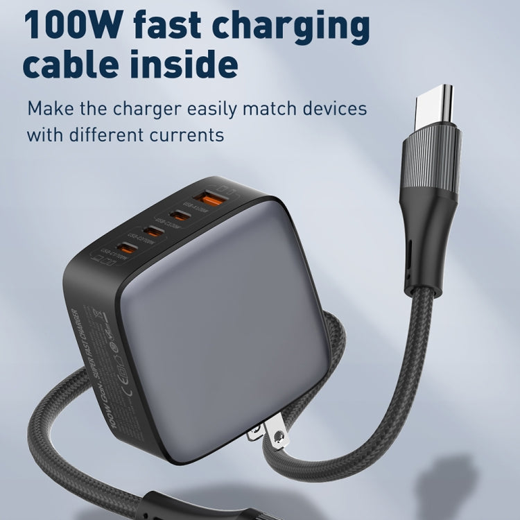 LDNIO Q408 Caricabatterie con interfaccia GaN USB+3 USB-C/Type-C da 100 W con cavo dati da USB-C/Type-C a USB-C/Type-C da 100 W, EU Plug, UK Plug, US Plug