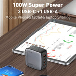 LDNIO Q408 Caricabatterie con interfaccia GaN USB+3 USB-C/Type-C da 100 W con cavo dati da USB-C/Type-C a USB-C/Type-C da 100 W, EU Plug, UK Plug, US Plug