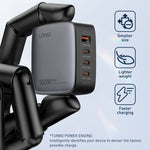 LDNIO Q408 Caricabatterie con interfaccia GaN USB+3 USB-C/Type-C da 100 W con cavo dati da USB-C/Type-C a USB-C/Type-C da 100 W, EU Plug, UK Plug, US Plug