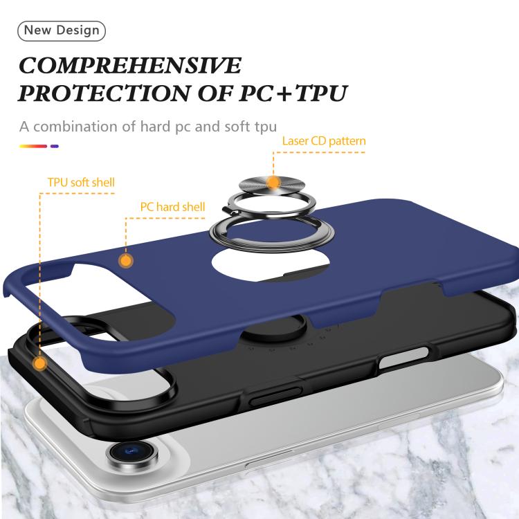 Custodia per telefono con supporto magnetico ad anello in TPU ibrido PC, For iPhone 16 Pro Max, For iPhone 16 Pro, For iPhone 16 Plus