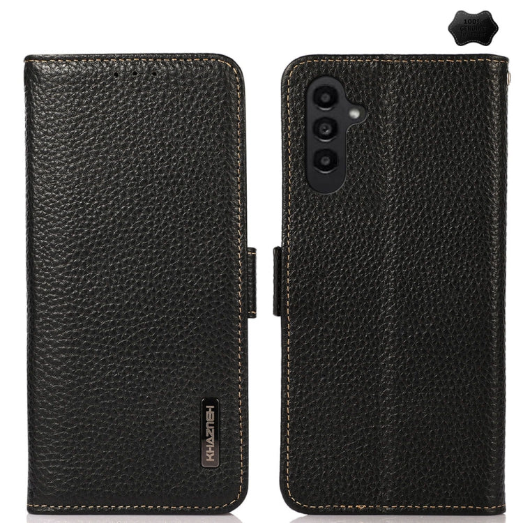 Custodia per telefono in vera pelle Litchi magnetica laterale KHAZNEH RFID, For Samsung Galaxy A36, For Samsung Galaxy A16 5G, For Samsung Galaxy A06 4G