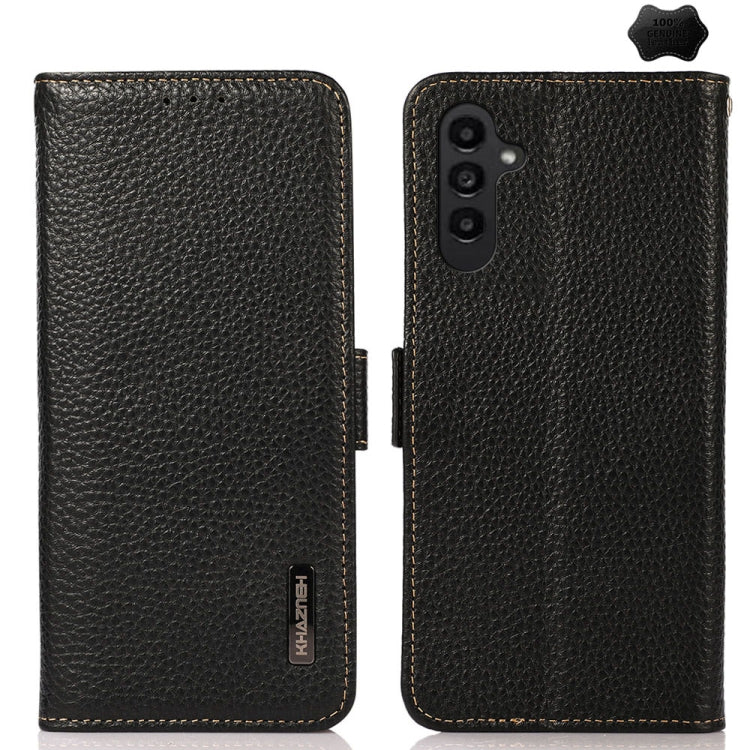 Custodia per telefono in vera pelle Litchi magnetica laterale KHAZNEH RFID, For Samsung Galaxy A36, For Samsung Galaxy A16 5G, For Samsung Galaxy A06 4G