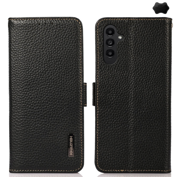 Custodia per telefono in vera pelle Litchi magnetica laterale KHAZNEH RFID, For Samsung Galaxy A37 5G, For Samsung Galaxy A27 5G, For Samsung Galaxy A07 5G, For Samsung Galaxy A17 5G/A18 5G, For Samsung Galaxy A56 5G, For Samsung Galaxy A26 5G