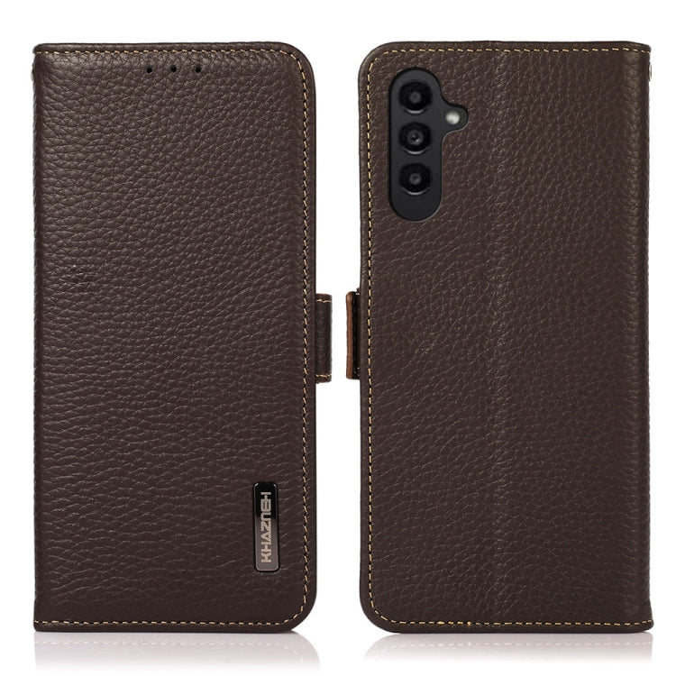 Custodia per telefono in vera pelle Litchi magnetica laterale KHAZNEH RFID, For Samsung Galaxy A37 5G, For Samsung Galaxy A27 5G, For Samsung Galaxy A07 5G, For Samsung Galaxy A17 5G/A18 5G, For Samsung Galaxy A56 5G, For Samsung Galaxy A26 5G
