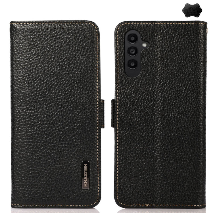Custodia per telefono in vera pelle Litchi magnetica laterale KHAZNEH RFID, For Samsung Galaxy A37 5G, For Samsung Galaxy A27 5G, For Samsung Galaxy A07 5G, For Samsung Galaxy A17 5G/A18 5G, For Samsung Galaxy A56 5G, For Samsung Galaxy A26 5G