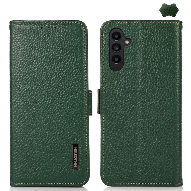 Custodia per telefono in vera pelle Litchi magnetica laterale KHAZNEH RFID, For Samsung Galaxy A37 5G, For Samsung Galaxy A27 5G, For Samsung Galaxy A07 5G, For Samsung Galaxy A17 5G/A18 5G, For Samsung Galaxy A56 5G, For Samsung Galaxy A26 5G