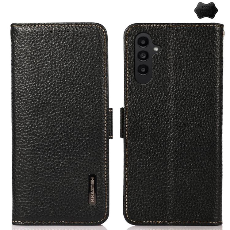 Custodia per telefono in vera pelle Litchi magnetica laterale KHAZNEH RFID, For Samsung Galaxy A37 5G, For Samsung Galaxy A27 5G, For Samsung Galaxy A07 5G, For Samsung Galaxy A17 5G/A18 5G, For Samsung Galaxy A56 5G, For Samsung Galaxy A26 5G