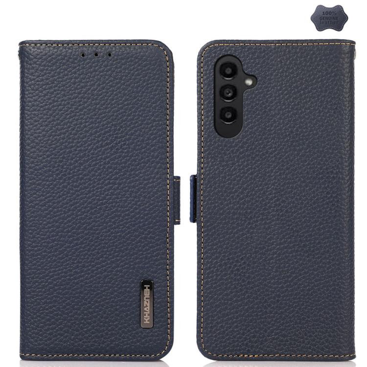 Custodia per telefono in vera pelle Litchi magnetica laterale KHAZNEH RFID, For Samsung Galaxy A37 5G, For Samsung Galaxy A27 5G, For Samsung Galaxy A07 5G, For Samsung Galaxy A17 5G/A18 5G, For Samsung Galaxy A56 5G, For Samsung Galaxy A26 5G