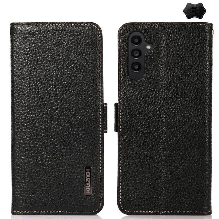 Custodia per telefono in vera pelle Litchi magnetica laterale KHAZNEH RFID, For Samsung Galaxy A37 5G, For Samsung Galaxy A27 5G, For Samsung Galaxy A07 5G, For Samsung Galaxy A17 5G/A18 5G, For Samsung Galaxy A56 5G, For Samsung Galaxy A26 5G