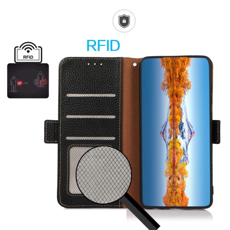 Custodia per telefono in vera pelle Litchi magnetica laterale KHAZNEH RFID, For Samsung Galaxy A37 5G, For Samsung Galaxy A27 5G, For Samsung Galaxy A07 5G, For Samsung Galaxy A17 5G/A18 5G, For Samsung Galaxy A56 5G, For Samsung Galaxy A26 5G
