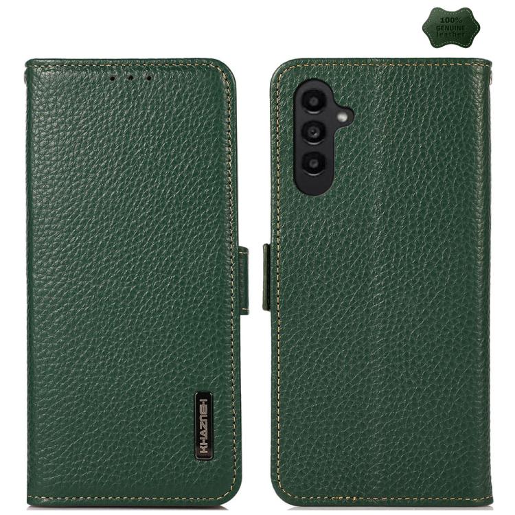 Custodia per telefono in vera pelle Litchi magnetica laterale KHAZNEH RFID, For Samsung Galaxy A37 5G, For Samsung Galaxy A27 5G, For Samsung Galaxy A07 5G, For Samsung Galaxy A17 5G/A18 5G, For Samsung Galaxy A56 5G, For Samsung Galaxy A26 5G