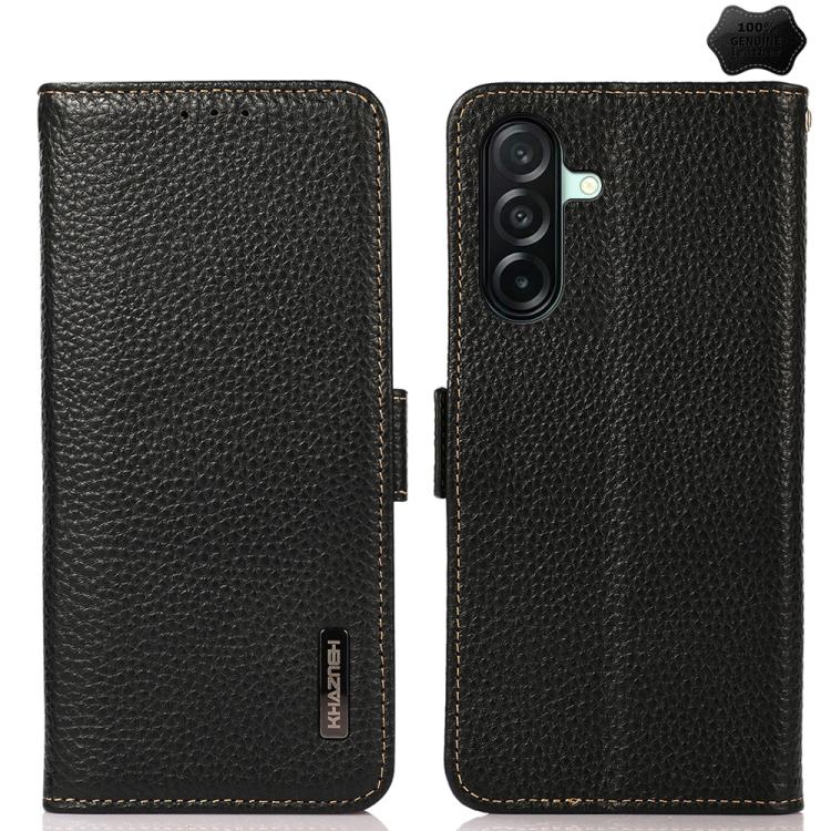 Custodia per telefono in vera pelle Litchi magnetica laterale KHAZNEH RFID, For Samsung Galaxy A37 5G, For Samsung Galaxy A27 5G, For Samsung Galaxy A07 5G, For Samsung Galaxy A17 5G/A18 5G, For Samsung Galaxy A56 5G, For Samsung Galaxy A26 5G