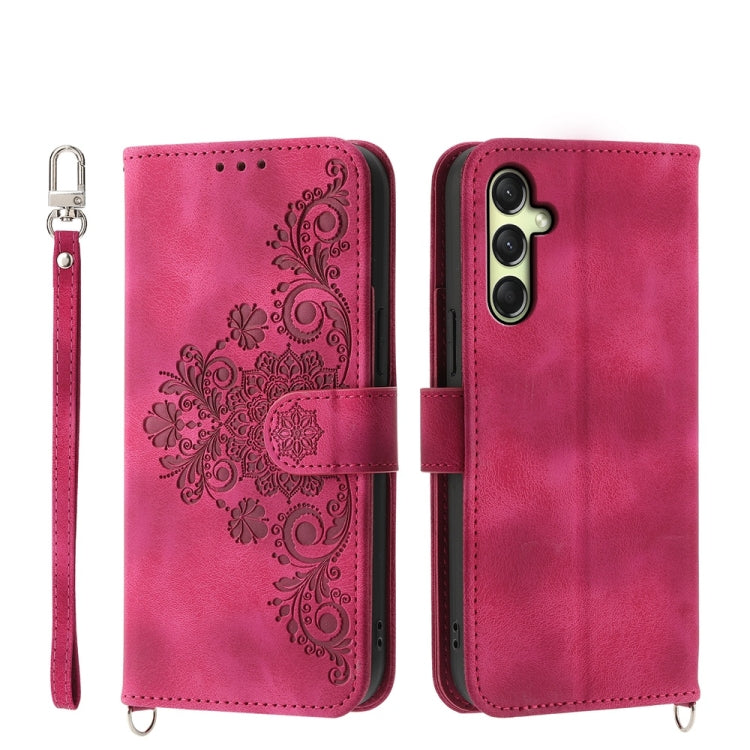 Custodia per telefono in pelle con portafoglio in rilievo con fiori Skin Feel, For Samsung Galaxy A57 5G, For Samsung Galaxy A37 5G, For Galaxy A27 5G, For Samsung Galaxy A26 5G / A16 / A17 4G