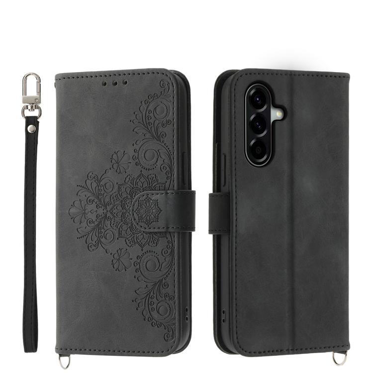 Custodia per telefono in pelle con portafoglio in rilievo con fiori Skin Feel, For Samsung Galaxy A57 5G, For Samsung Galaxy A37 5G, For Galaxy A27 5G, For Samsung Galaxy A26 5G / A16 / A17 4G