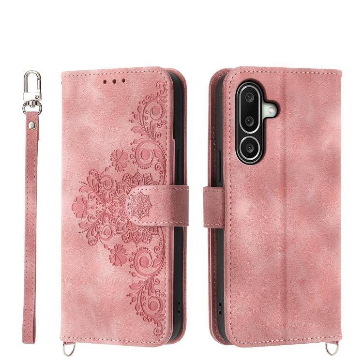 Custodia per telefono in pelle con portafoglio in rilievo con fiori Skin Feel, For Samsung Galaxy A57 5G, For Samsung Galaxy A37 5G, For Galaxy A27 5G, For Samsung Galaxy A26 5G / A16 / A17 4G