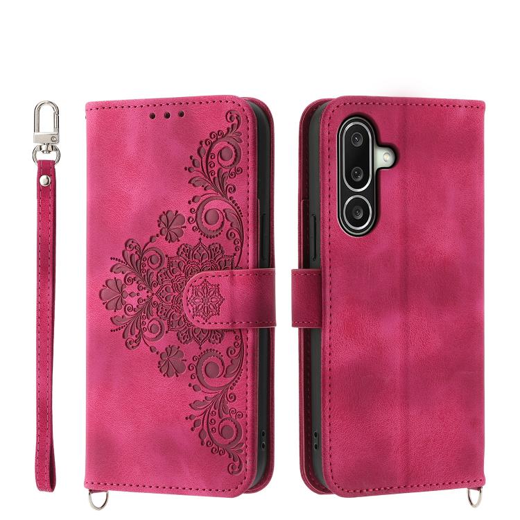 Custodia per telefono in pelle con portafoglio in rilievo con fiori Skin Feel, For Samsung Galaxy A57 5G, For Samsung Galaxy A37 5G, For Galaxy A27 5G, For Samsung Galaxy A26 5G / A16 / A17 4G