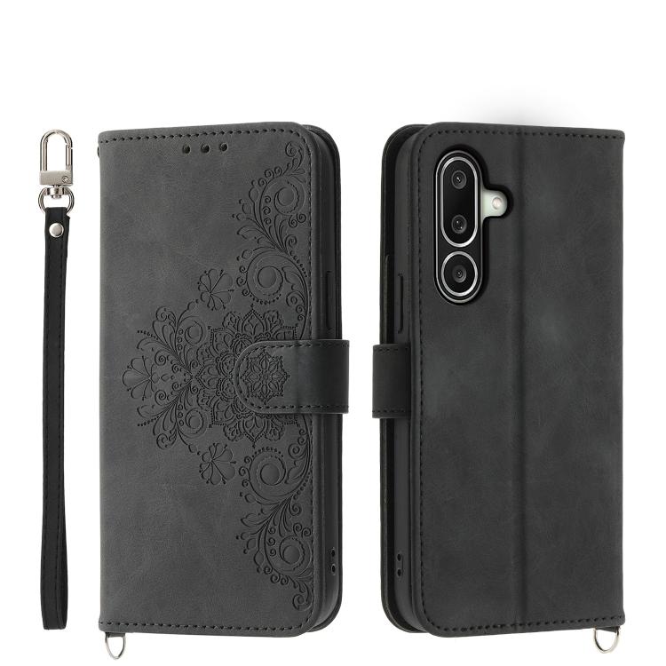Custodia per telefono in pelle con portafoglio in rilievo con fiori Skin Feel, For Samsung Galaxy A57 5G, For Samsung Galaxy A37 5G, For Galaxy A27 5G, For Samsung Galaxy A26 5G / A16 / A17 4G