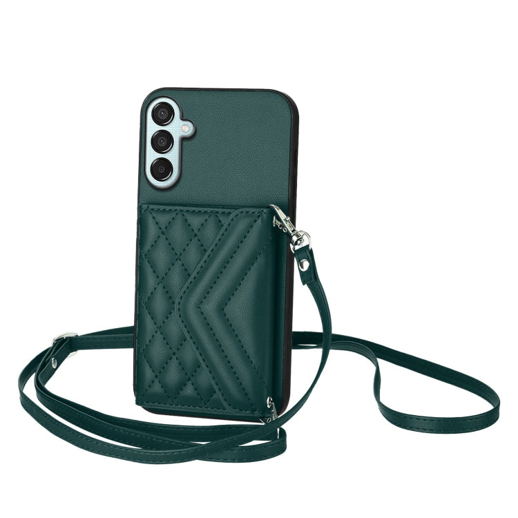 Custodia per telefono RFID con custodia per carte con trama rombica e cordino lungo, For Samsung Galaxy F15 / M15