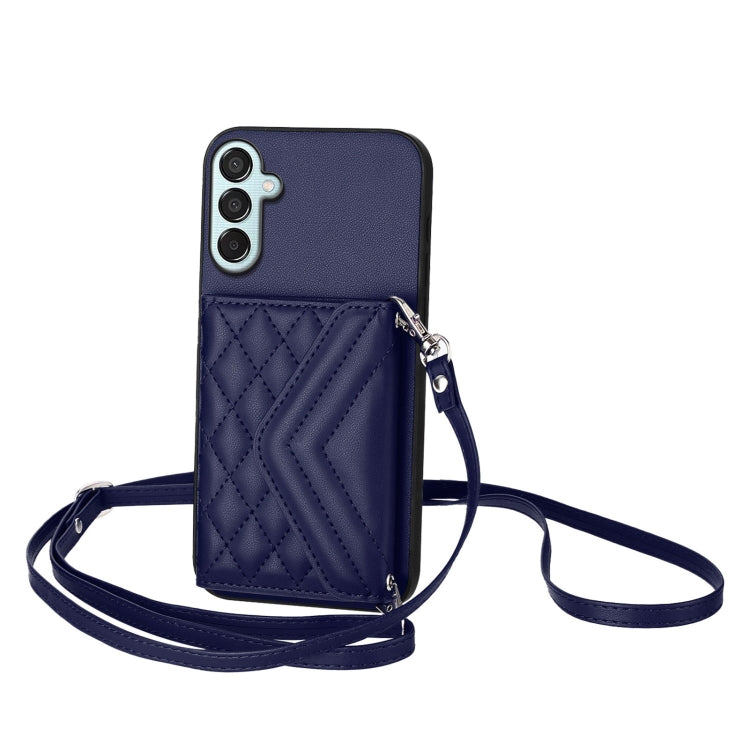 Custodia per telefono RFID con custodia per carte con trama rombica e cordino lungo, For Samsung Galaxy F15 / M15