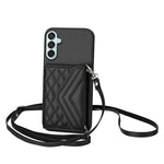 Custodia per telefono RFID con custodia per carte con trama rombica e cordino lungo, For Samsung Galaxy F15 / M15