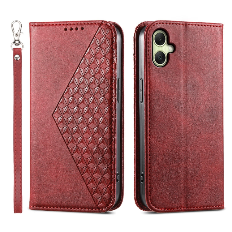 Custodia magnetica per telefono in pelle di vitello con griglia cubica, For Samsung Galaxy A06 4G / 5G / A07 4G, For Samsung Galaxy M35